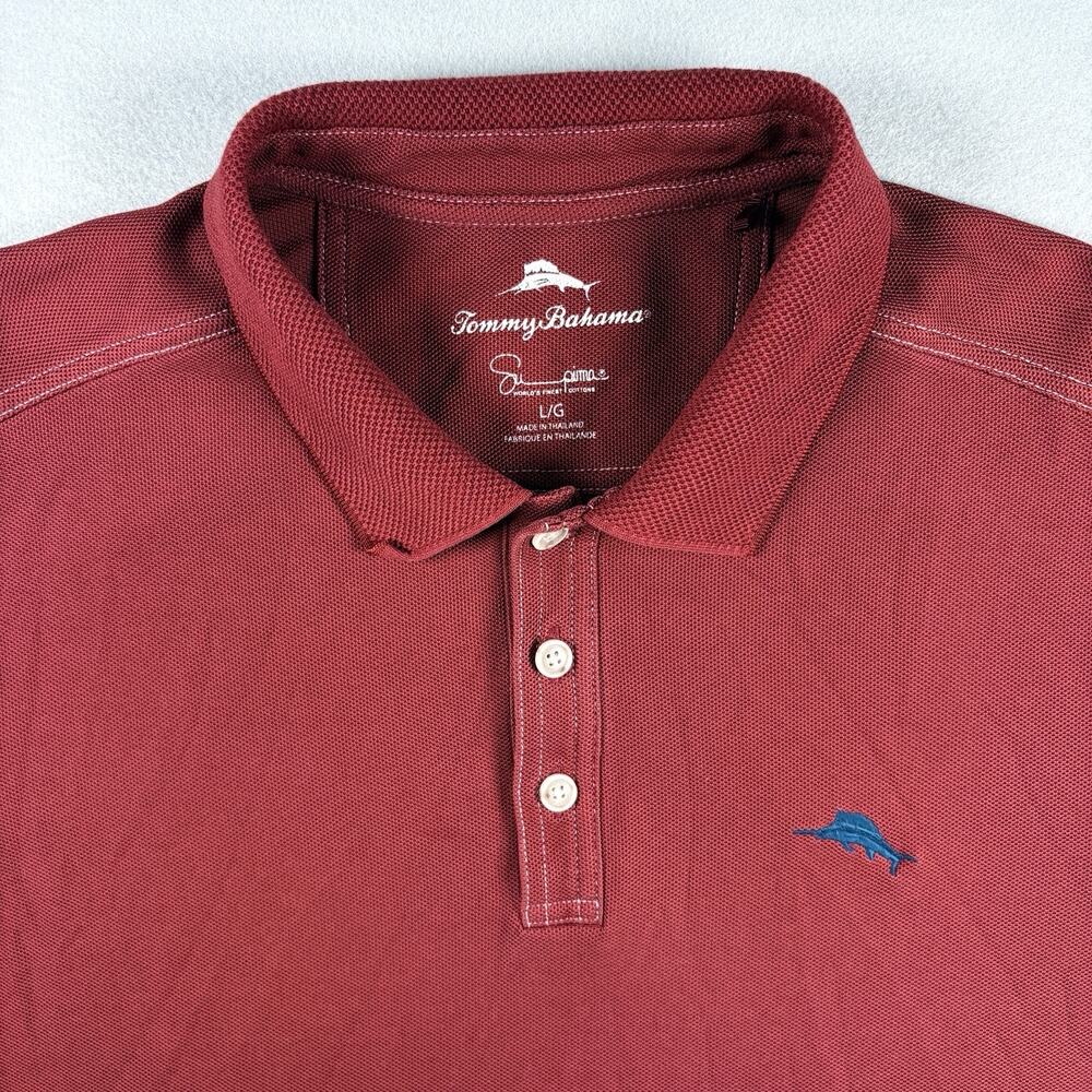 Tommy Bahama Emfielder Polo Mens Large Sangria Red Burgundy T20856 Marlin Logo
